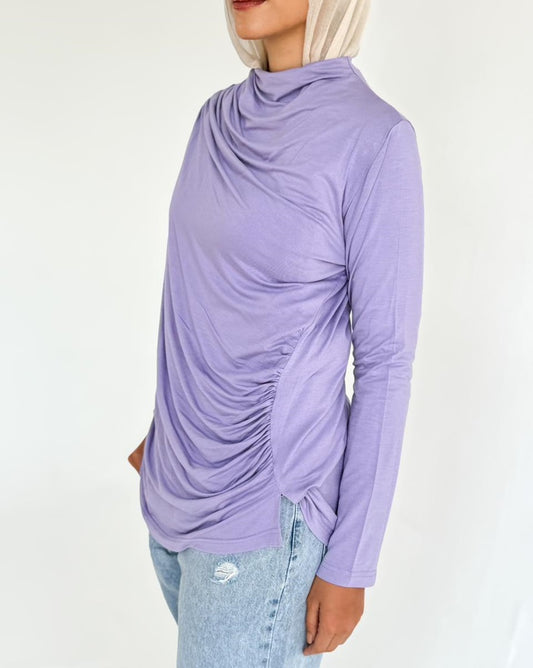 Ruched Cotton Blouse - Purple